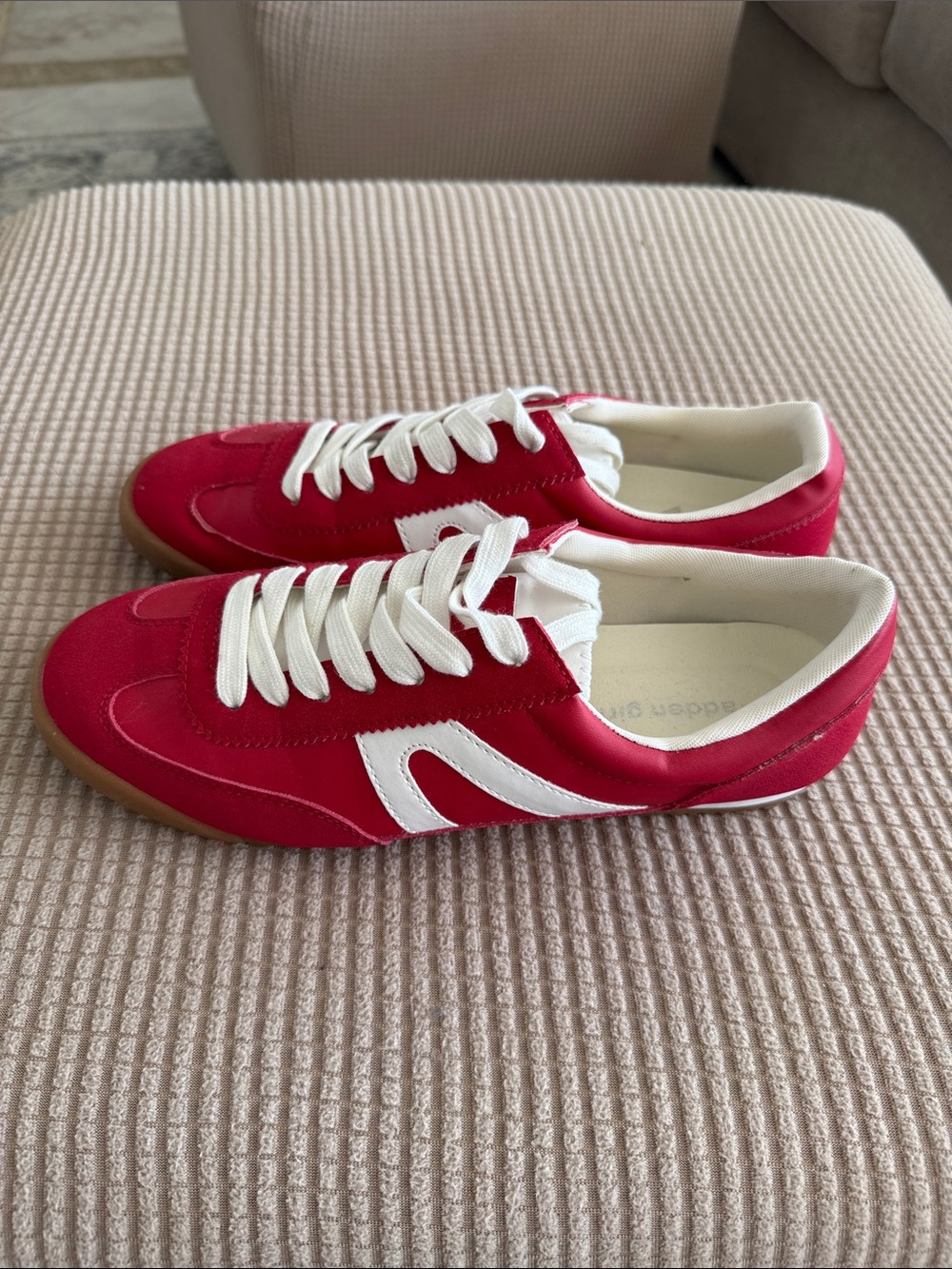 Madden Girl Size 8.5M Red Sneakers with White Accent and Gum Sole